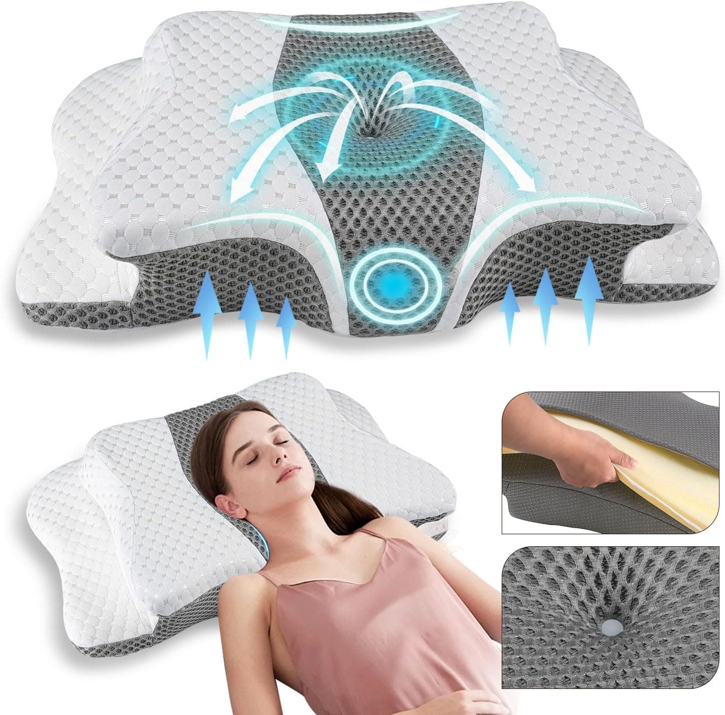 Product image: Pain Relief Cervical Pillow for Neck Support,Adjustable Ergonomic Pillow Cozy Sleeping,Odorless Orthopedic Memory Foam Pillows,Contour Bed Pillow for Side Back Stomach Sleeper